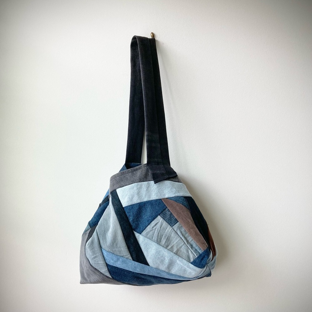 joodito origami japanese boro dumpling shoulder bag patchwork denim jean hobo - Picture 7 of 12